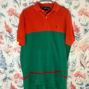 Vintage Polo by Ralph Lauren Men's Orange and Green Polo Shirt